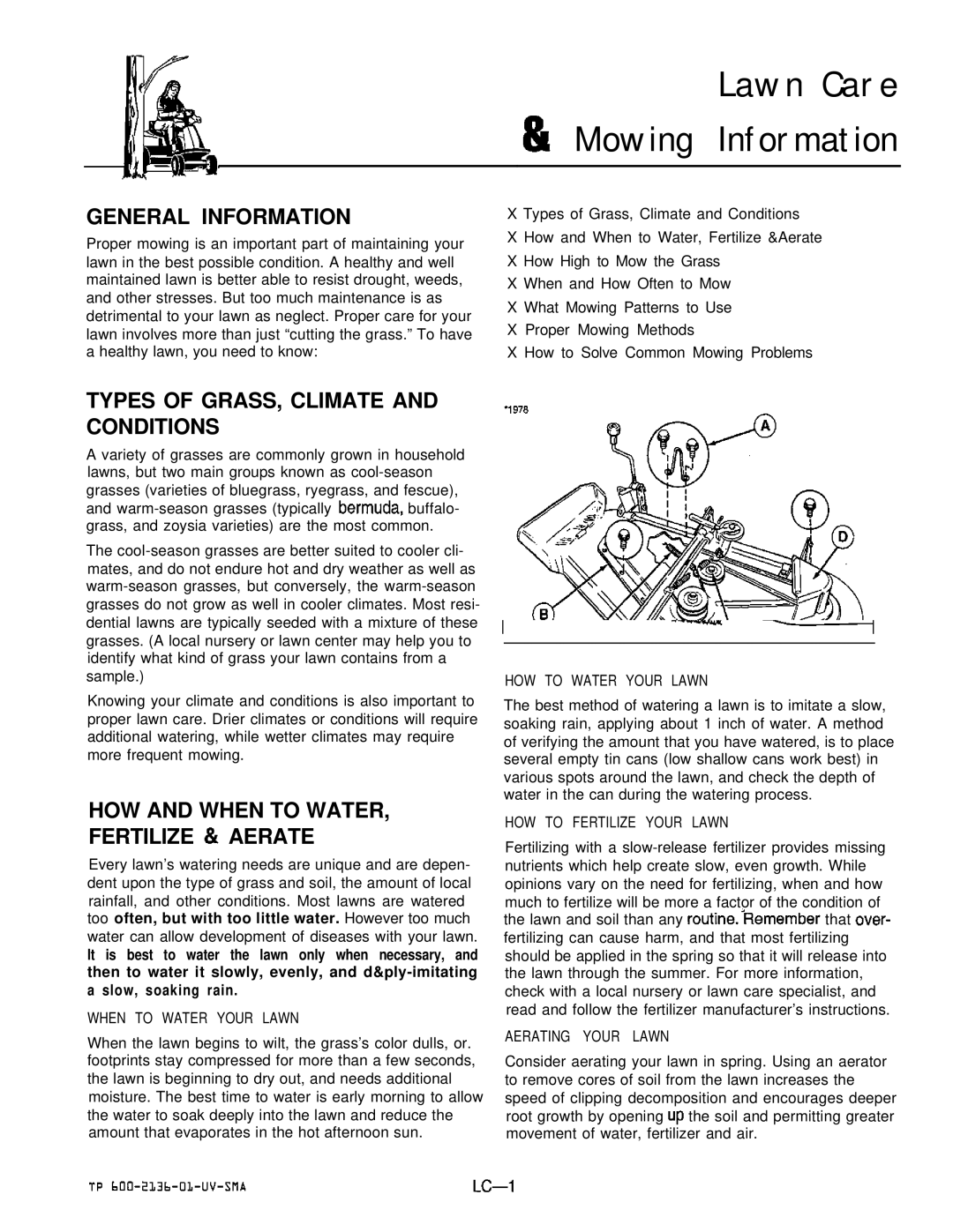 Simplicity 16HP V-Twin manual Lawn Care & Mowing Information, General Information, Types of GRASS, Climate and Conditions 