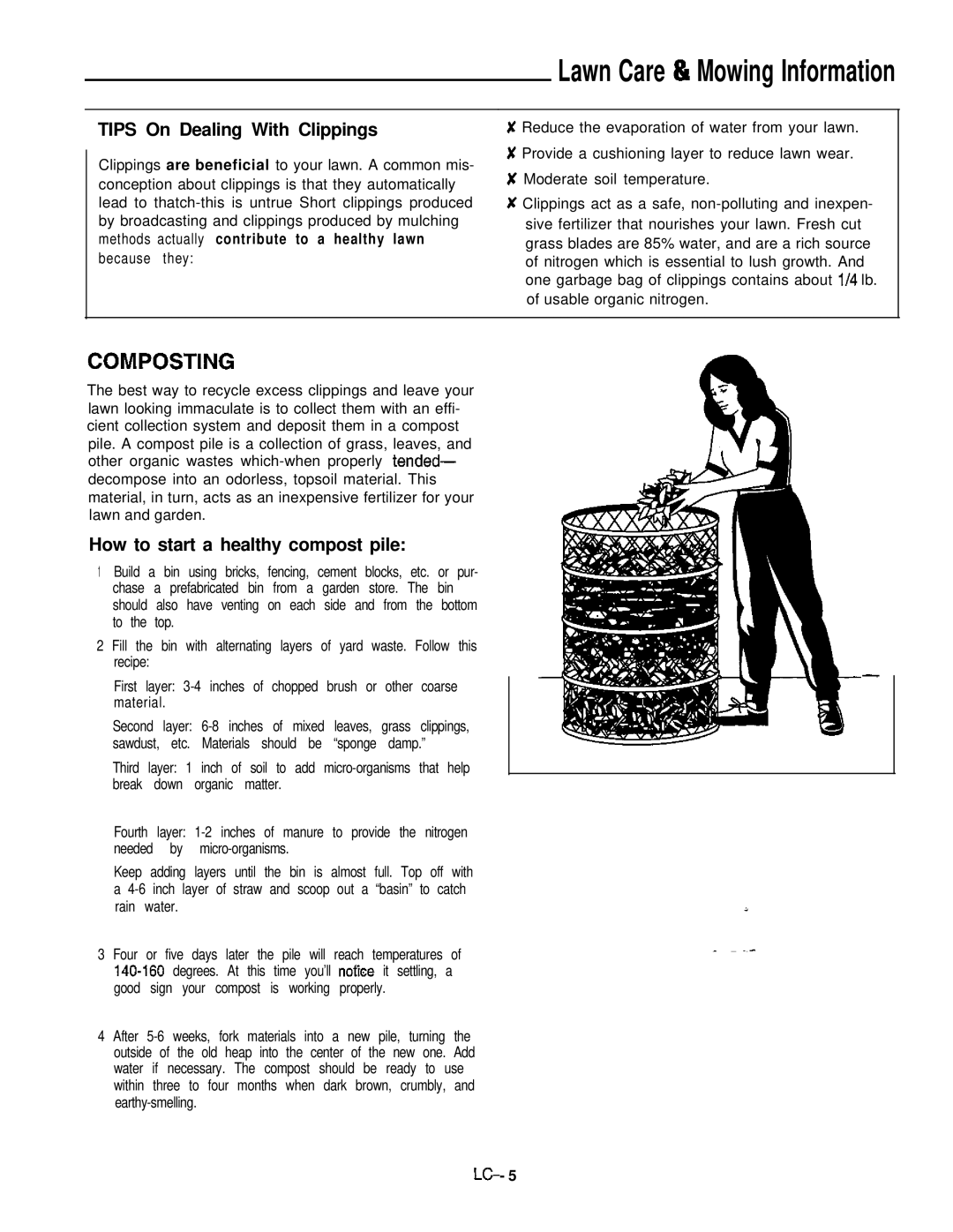 Simplicity 16HP V-Twin manual Composting, Tips On Dealing With Clippings, How to start a healthy compost pile 