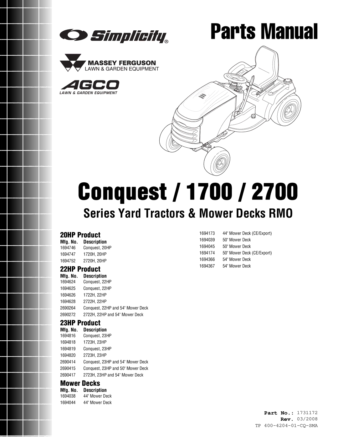 Simplicity 1700 Series manual Conquest / 1700 