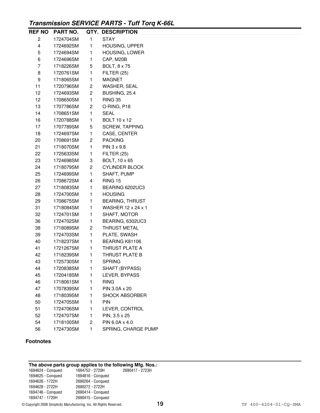 Simplicity 1700 Series Stay, HOUSING, Upper, HOUSING, Lower, CAP, M20B, Filter, Magnet, WASHER, Seal, Bushing, Ring, Pin 