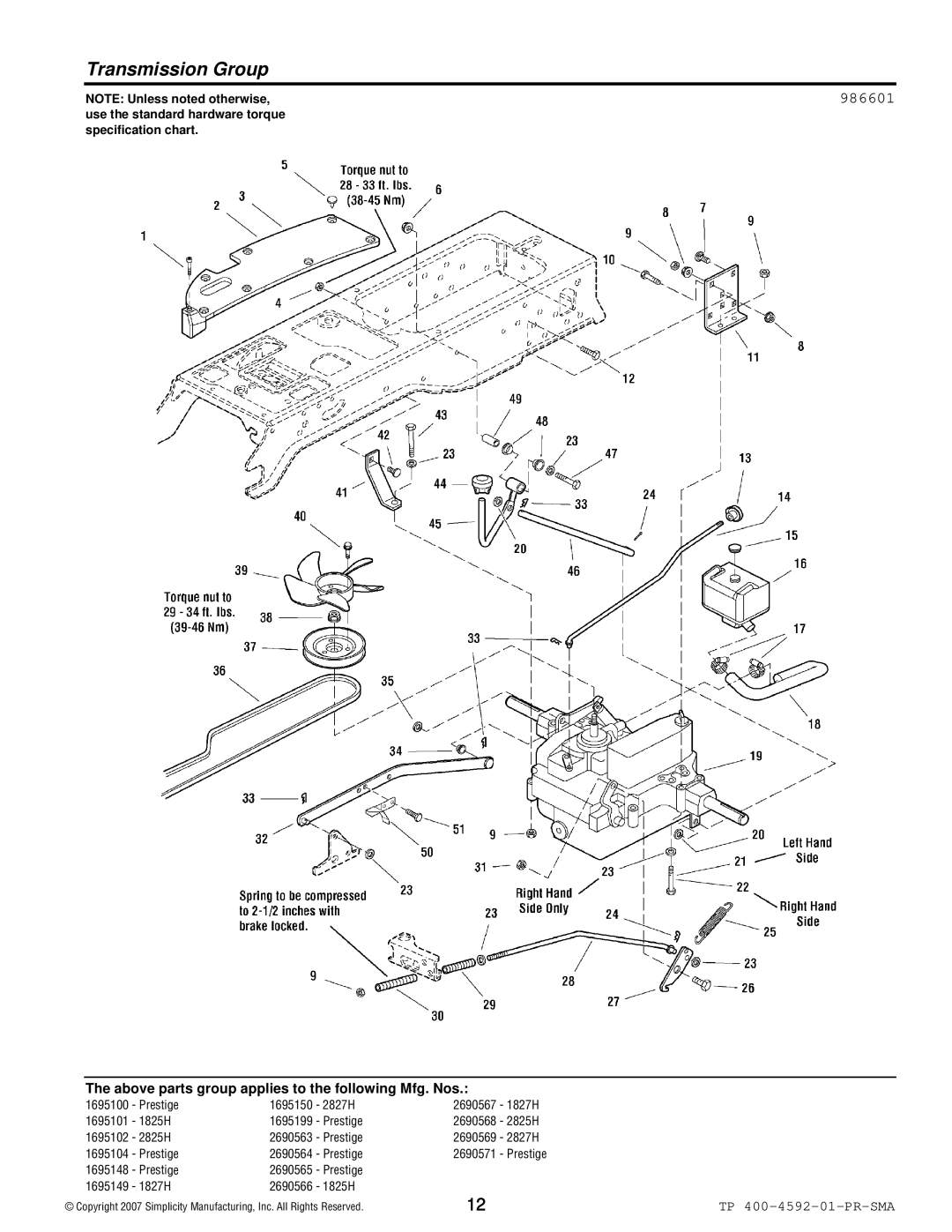 Simplicity 1800 Series manual Transmission Group, 986601 