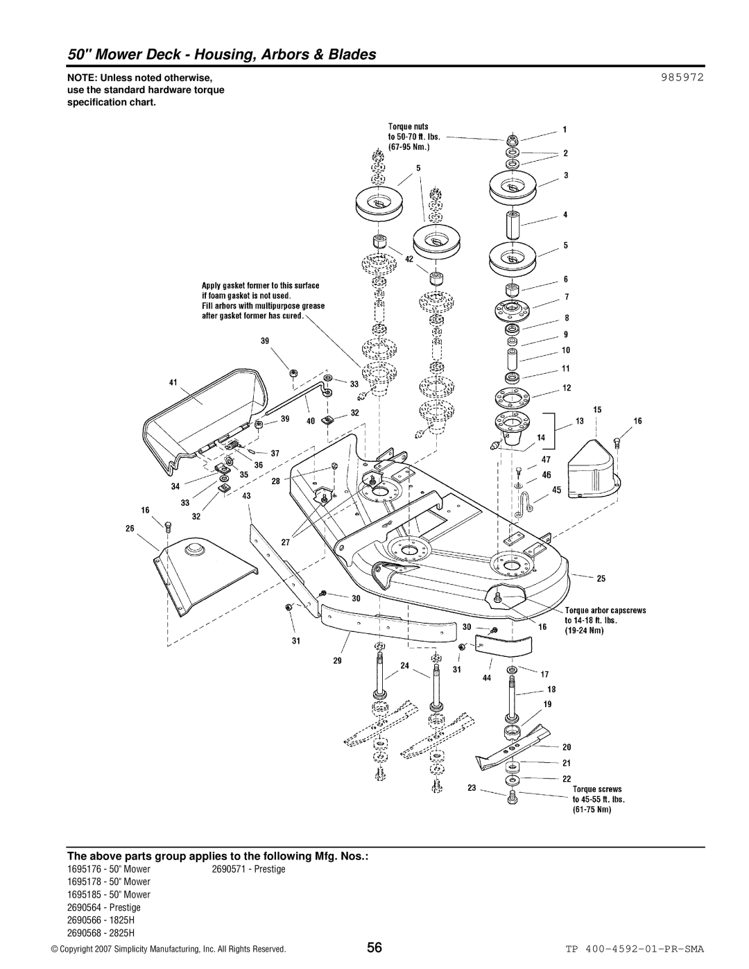 Simplicity 1800 Series manual Mower Deck Housing, Arbors & Blades, 985972 