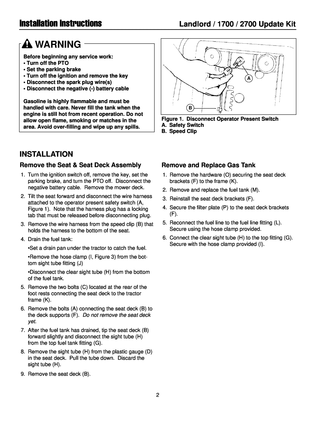 Simplicity 1704108 Installation Instructions, Landlord / 1700 / 2700 Update Kit, Remove the Seat & Seat Deck Assembly 