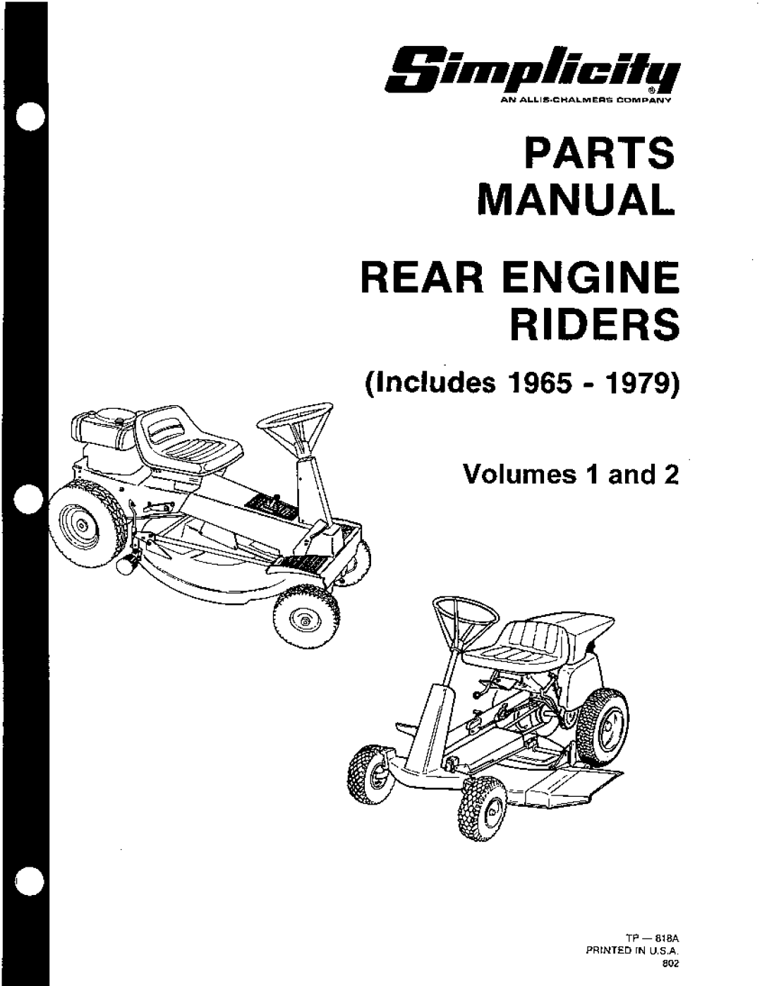 Simplicity Rear Engine Riders, 1965-1979 manual 