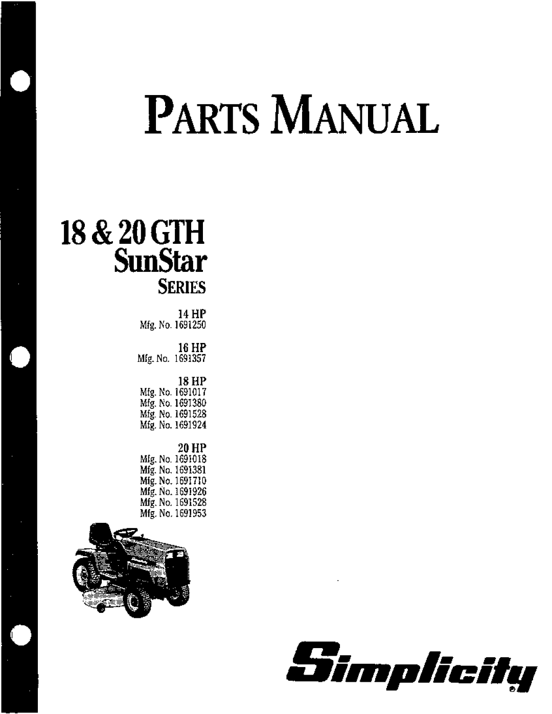 Simplicity 18 GTH Series, 20 GTH Series manual 