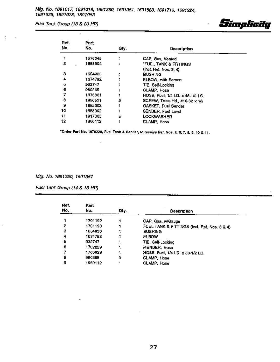 Simplicity 18 GTH Series, 20 GTH Series manual 