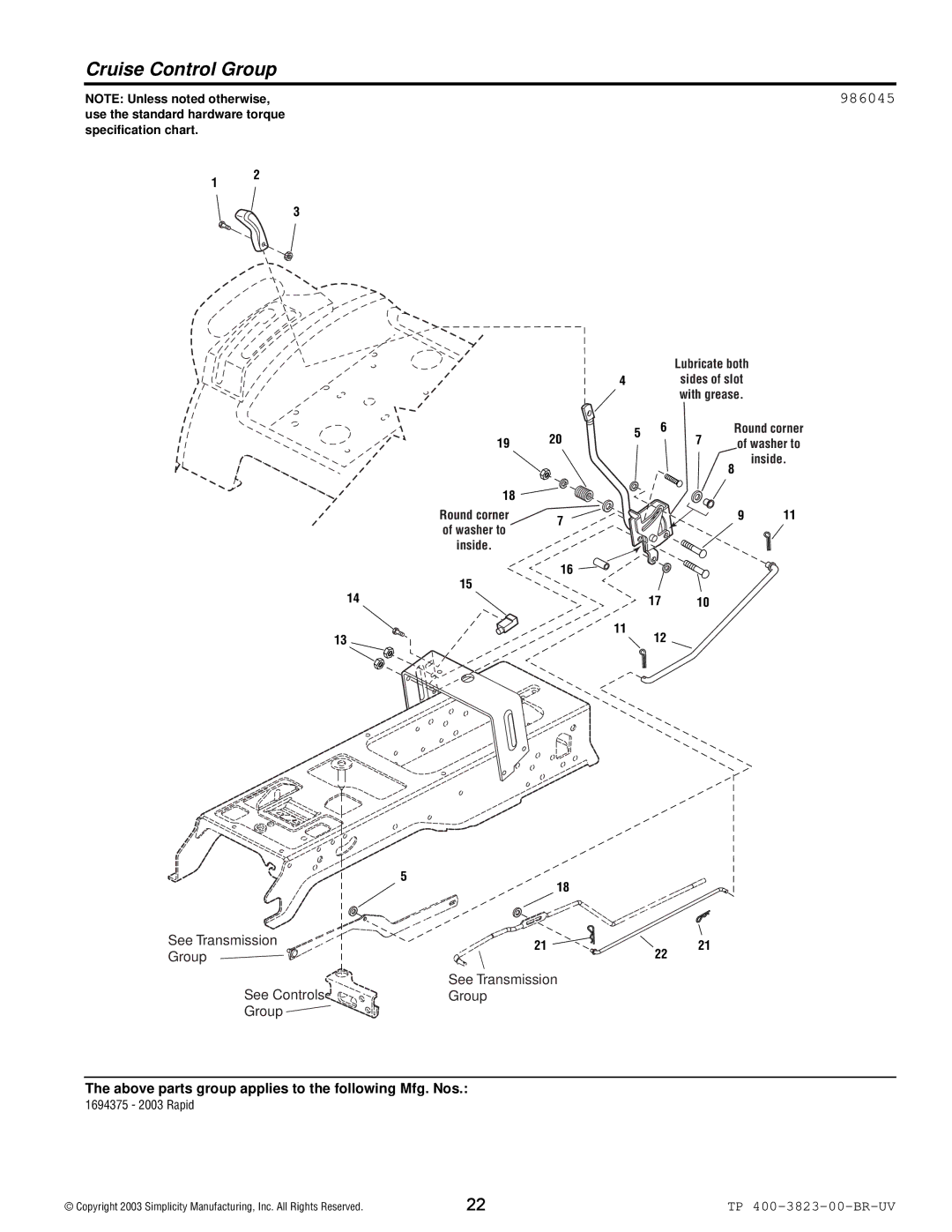 Simplicity 2003 Rapid manual Cruise Control Group, 986045 