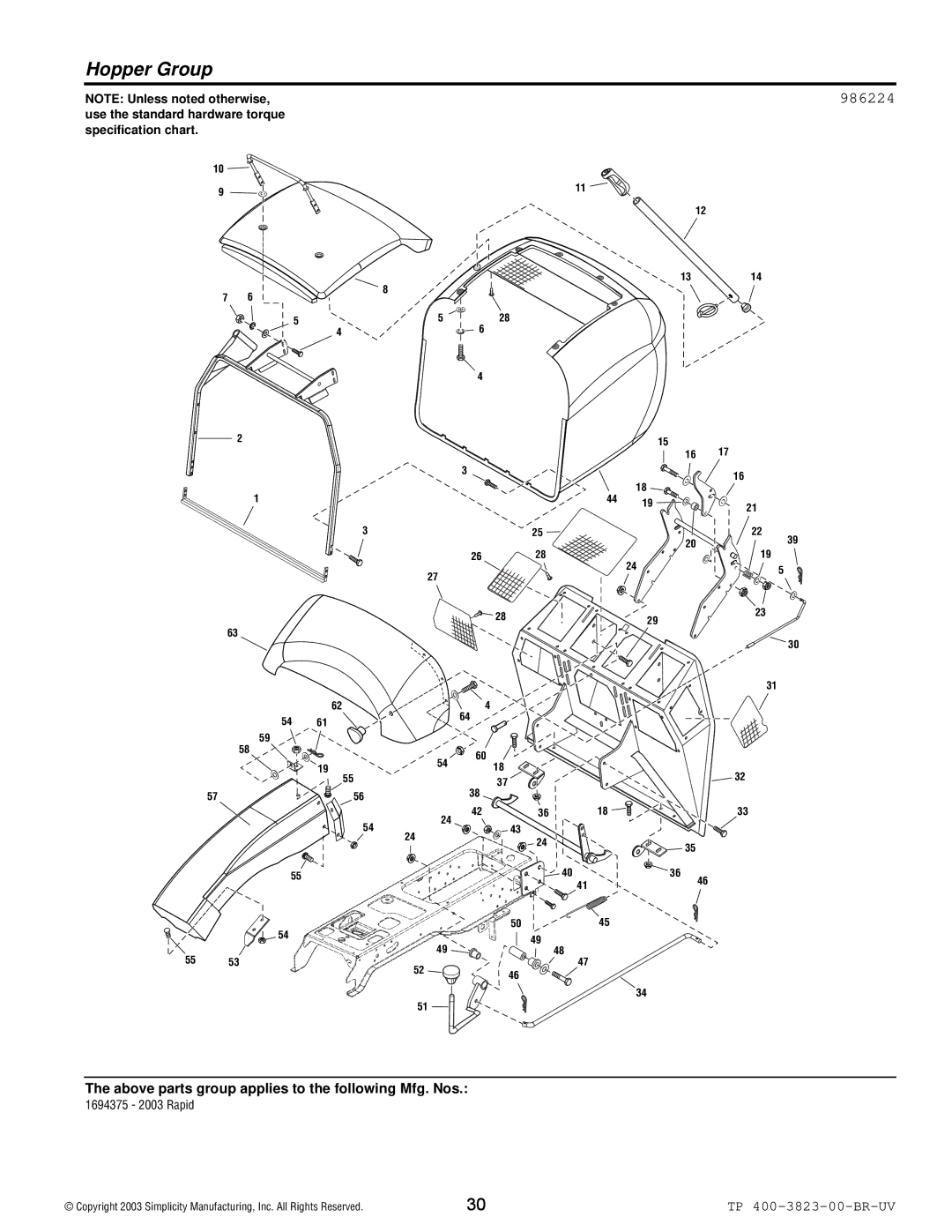 Simplicity 2003 Rapid manual Hopper Group, 986224 