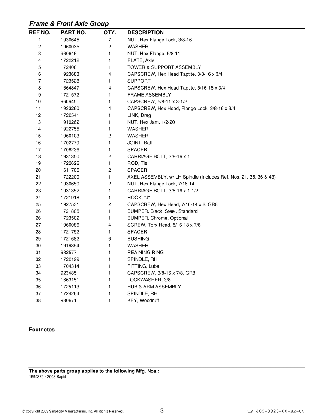 Simplicity 2003 Rapid manual Washer, Tower & Support Assembly, Frame Assembly, Spacer, Hook, J, Bushing, Reaining Ring 