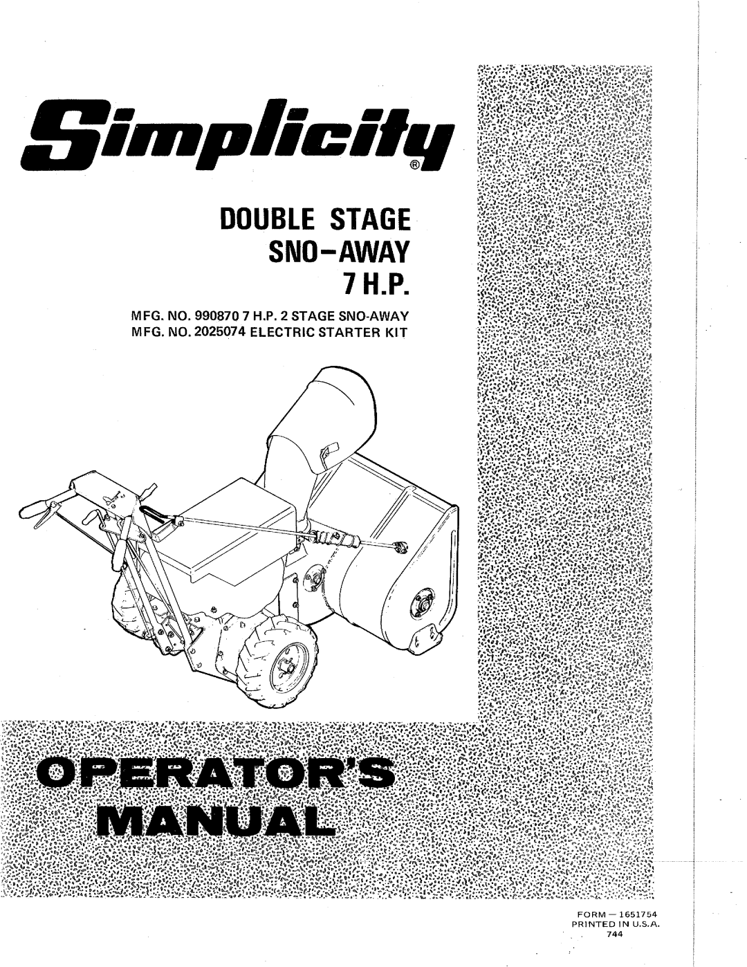 Simplicity 990870, 2025074 manual 