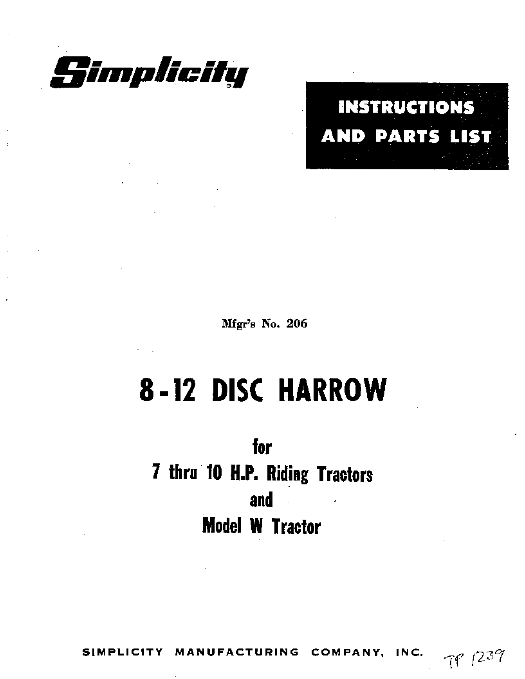 Simplicity 206 manual 