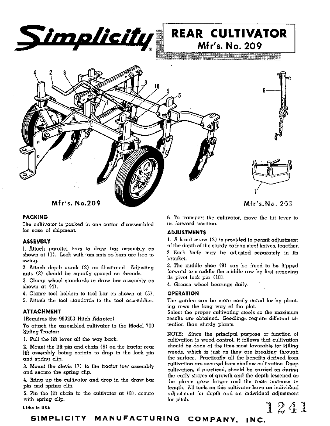 Simplicity 209 manual 