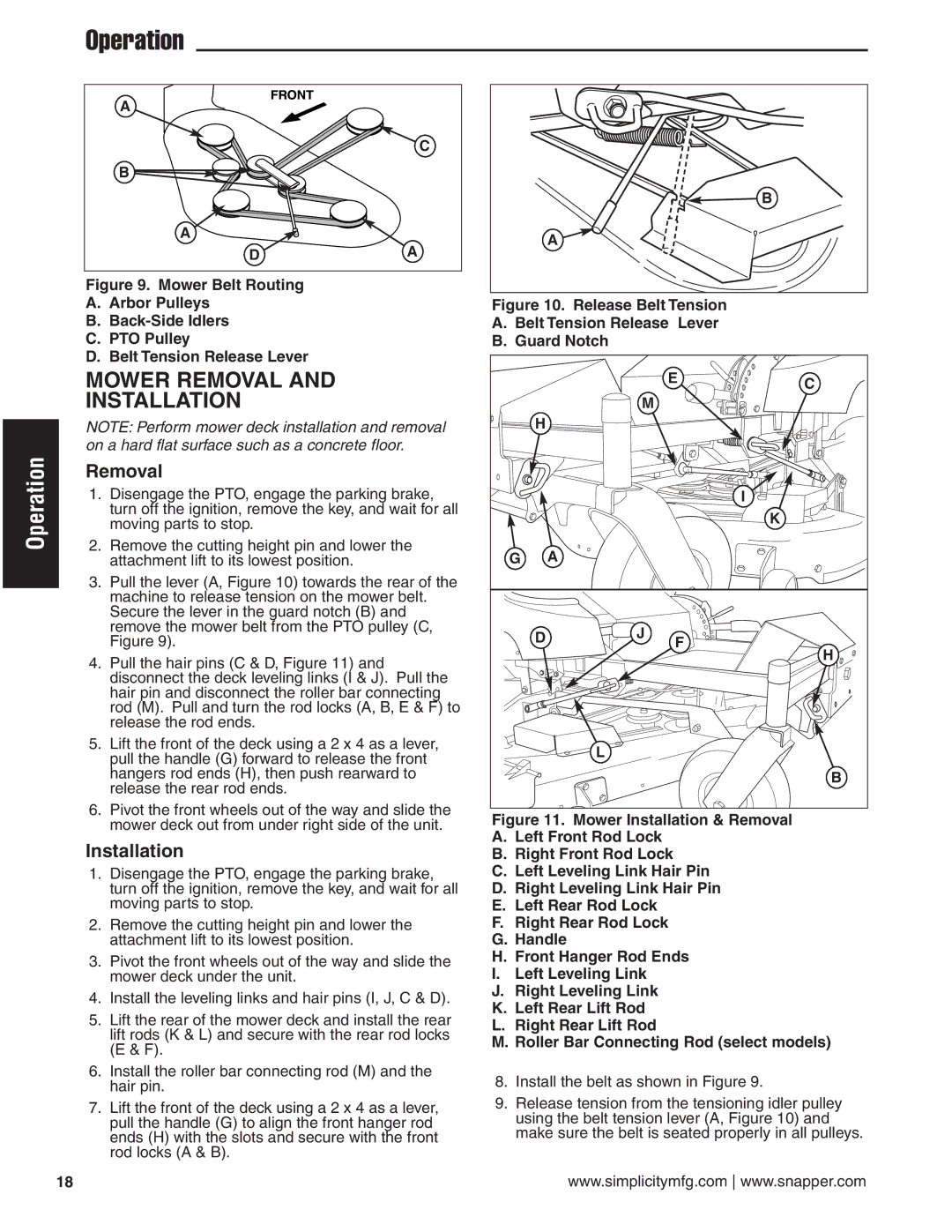 Simplicity 24HP manual Mower Removal Installation 