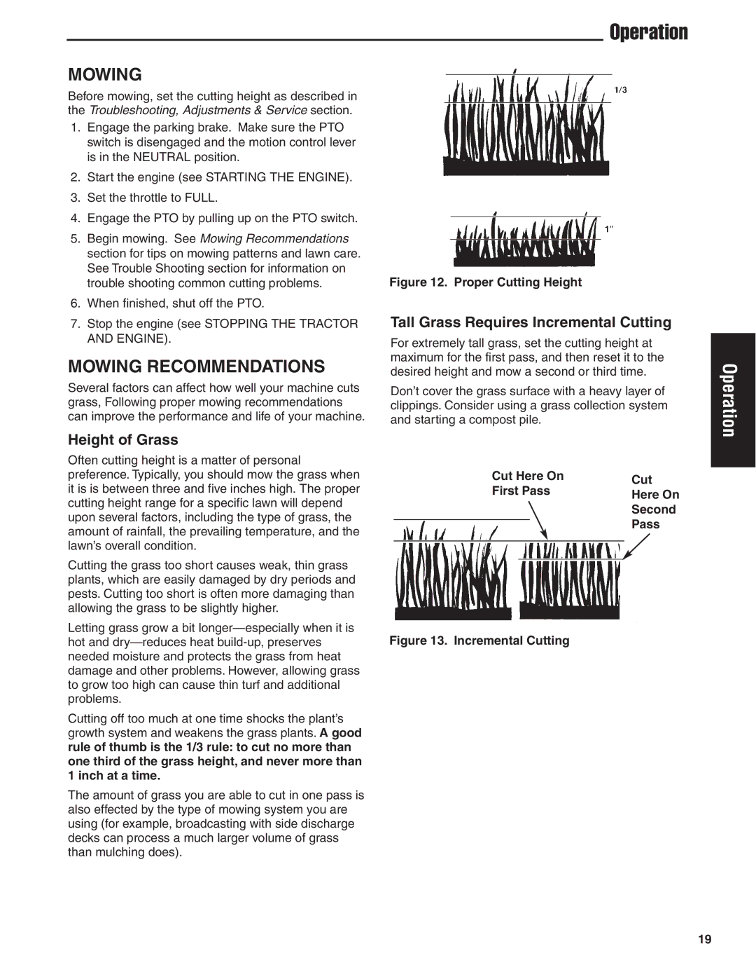 Simplicity 24HP manual Mowing Recommendations, Height of Grass, Tall Grass Requires Incremental Cutting 