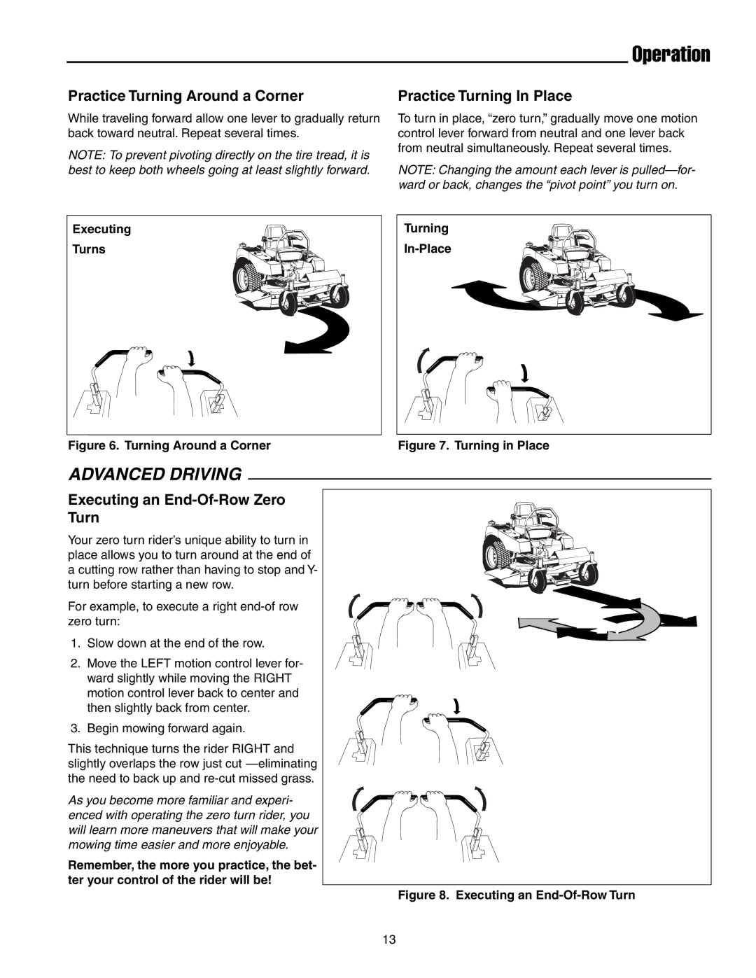 Simplicity 250 Z manual Practice Turning Around a Corner, Executing an End-Of-Row Zero Turn 