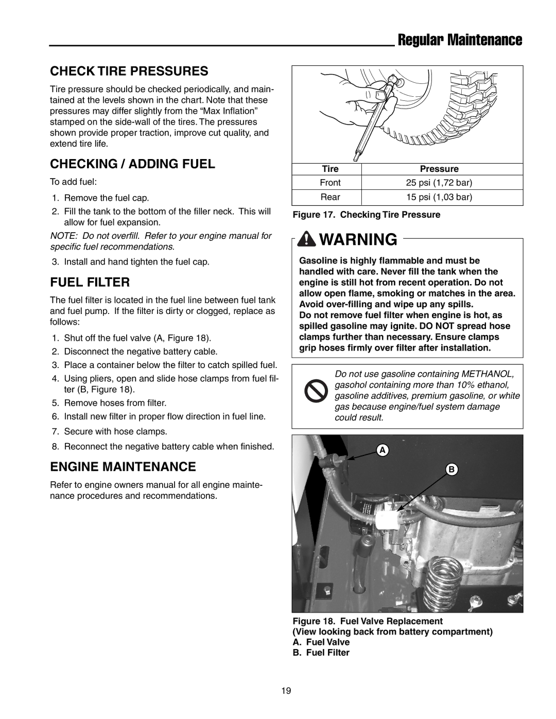 Simplicity 250 Z manual Check Tire Pressures, Checking / Adding Fuel, Fuel Filter, Engine Maintenance 