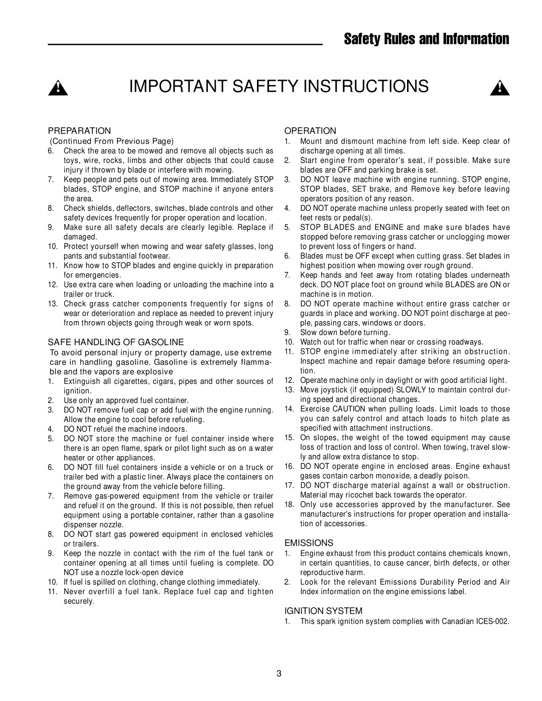 Simplicity 250 Z manual Safety Rules and Information 