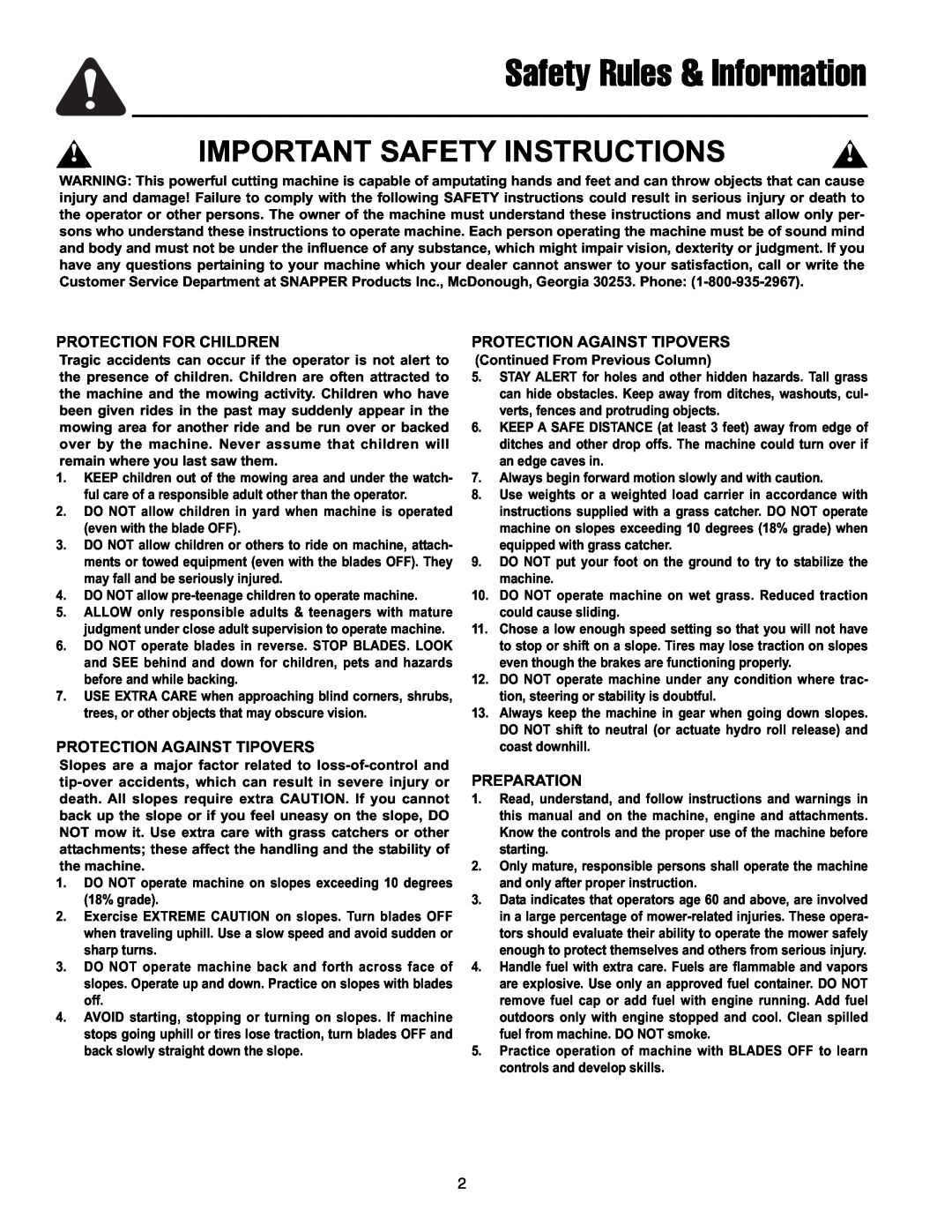 Simplicity 250 Z manual Safety Rules & Information, Important Safety Instructions, Protection For Children, Preparation 