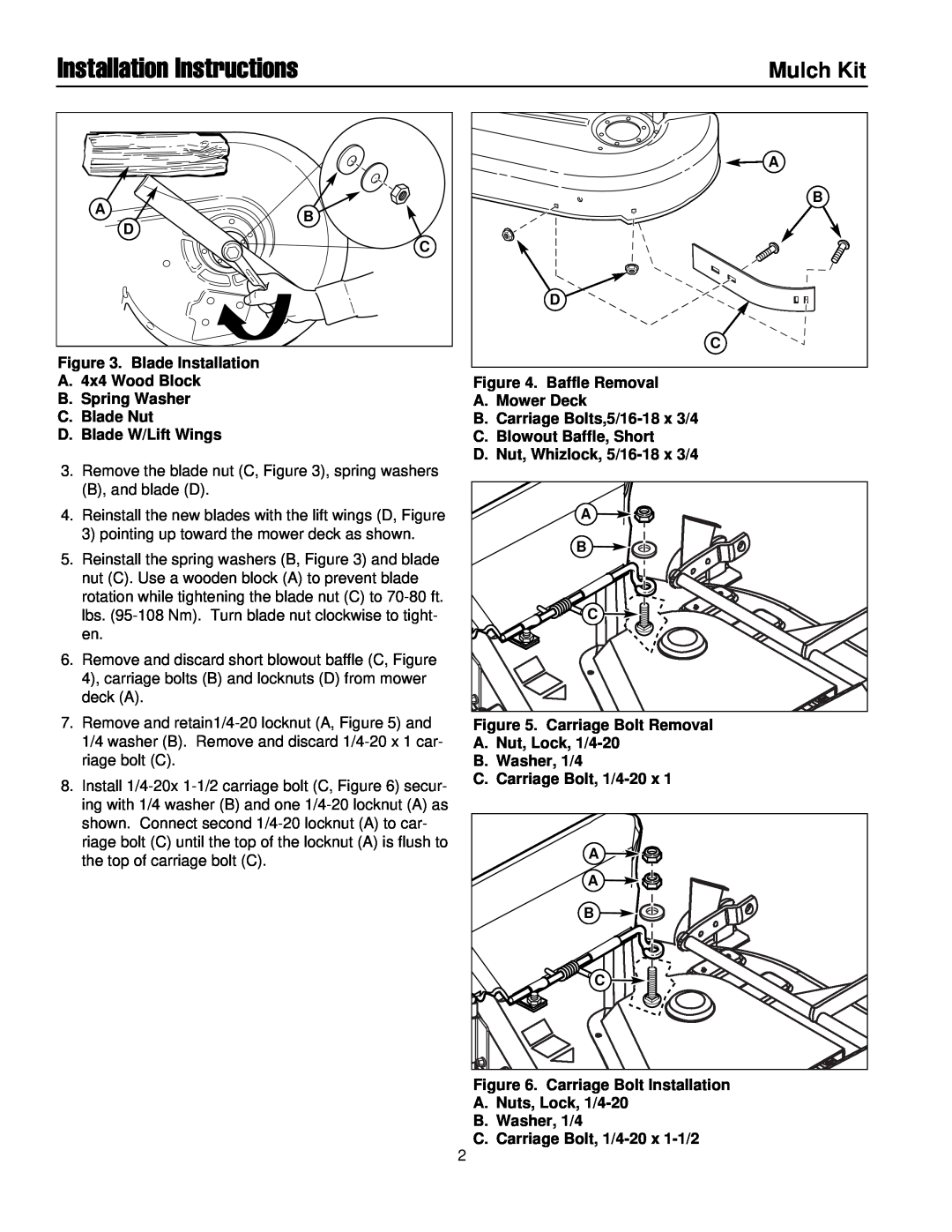 Simplicity 250Z installation instructions Installation Instructions, Mulch Kit 
