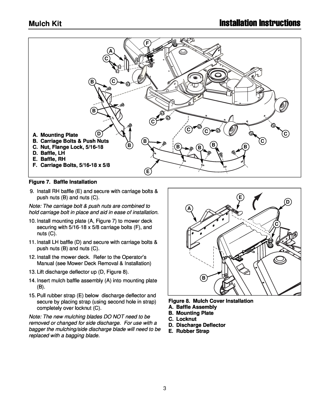 Simplicity 250Z installation instructions Mulch Kit, Installation Instructions 