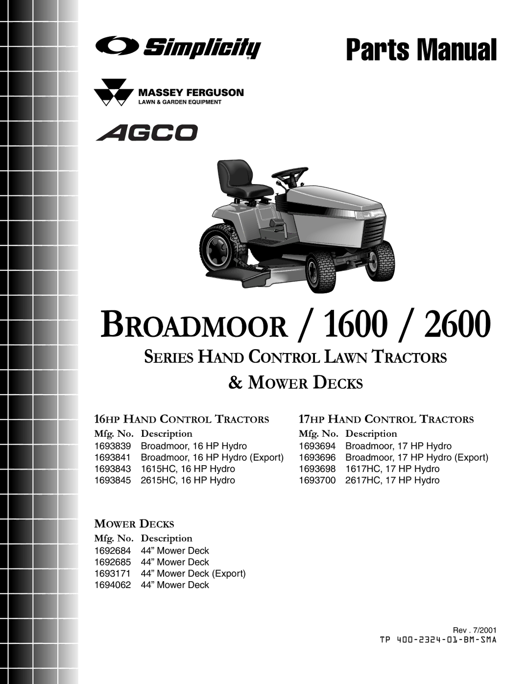 Simplicity 2600 manual Broadmoor / 1600 