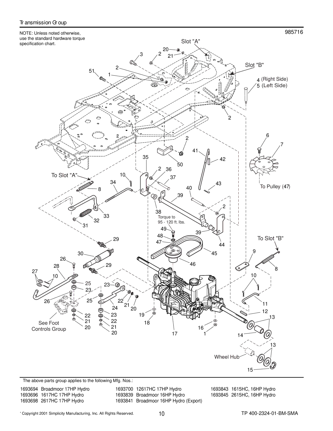 Simplicity 2600, 1600 manual Transmission Group, 985716 