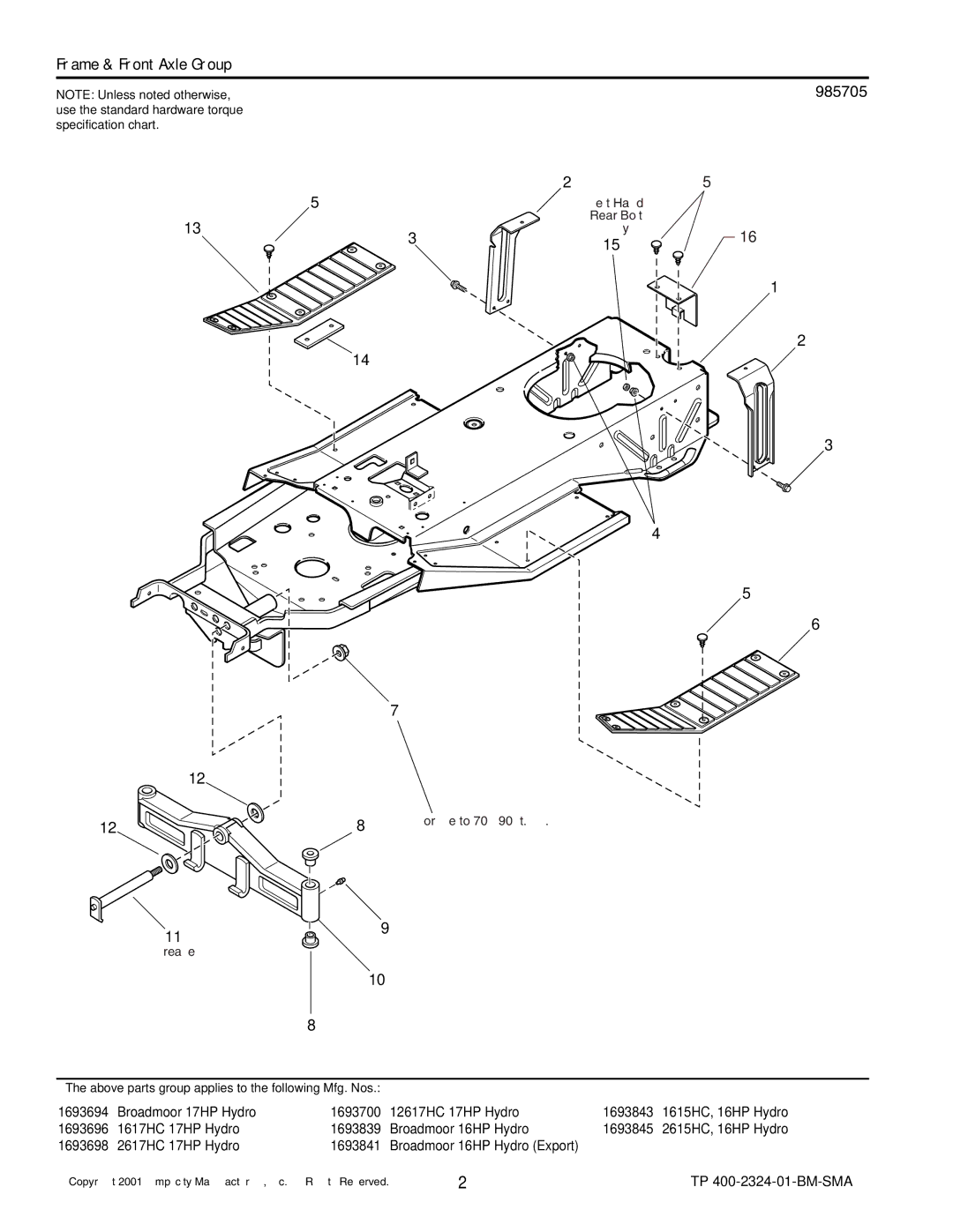 Simplicity 2600, 1600 manual Frame & Front Axle Group, 985705 