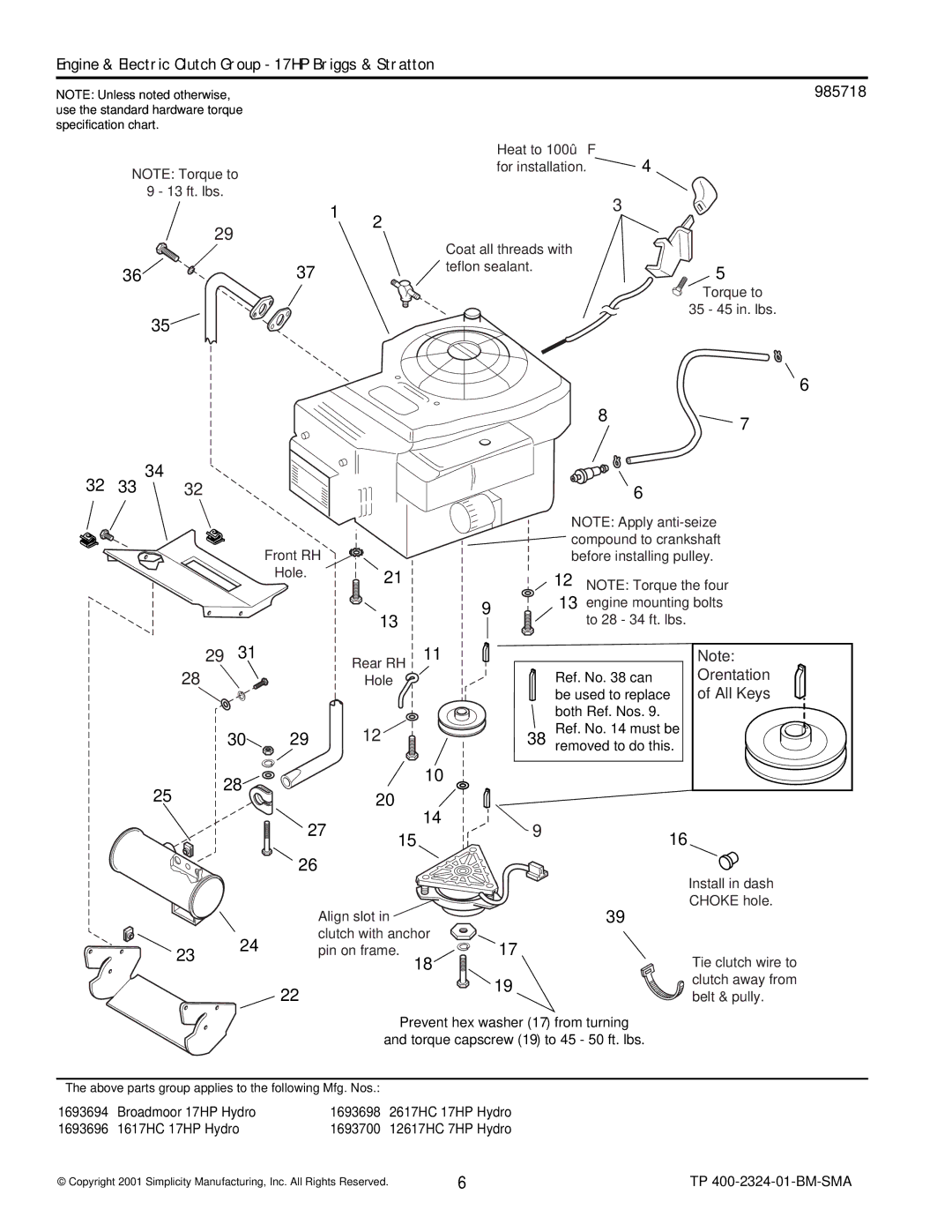 Simplicity 2600, 1600 manual 985718, Orentation, All Keys 