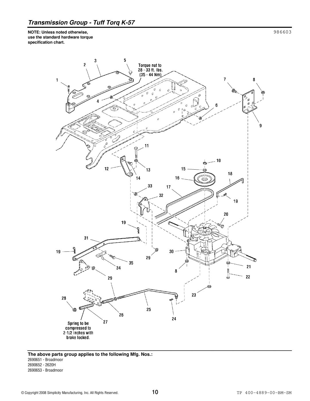 Simplicity 2600 Series manual Transmission Group Tuff Torq K-57, 986603 