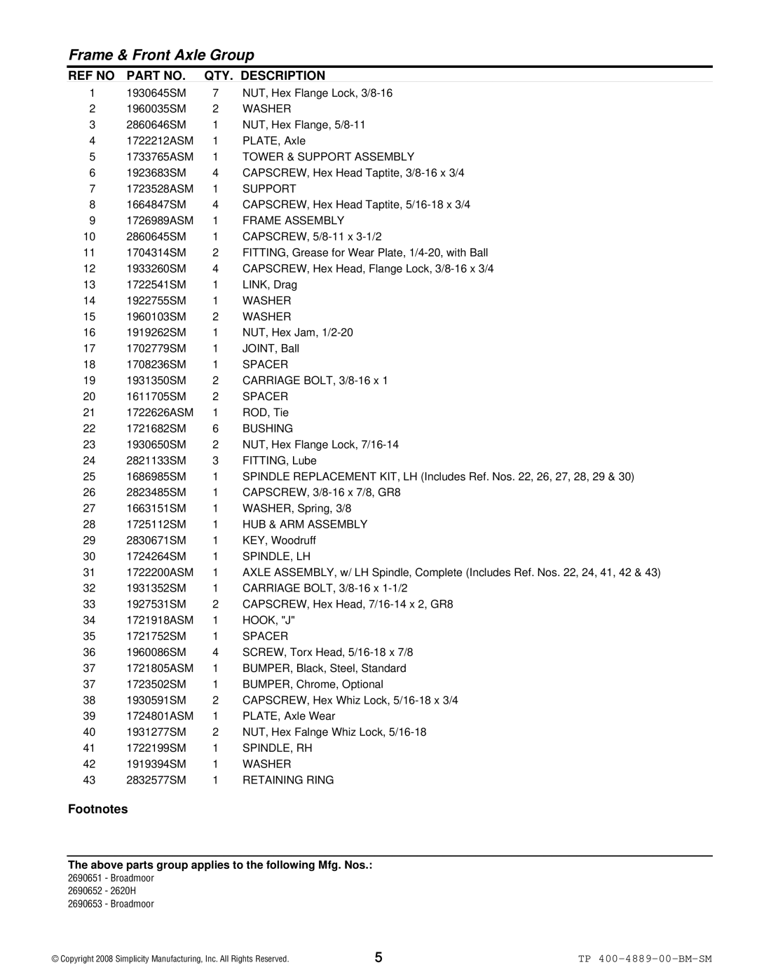 Simplicity 2600 Series Washer, Tower & Support Assembly, Frame Assembly, Spacer, Bushing, HUB & ARM Assembly, Spindle, Lh 