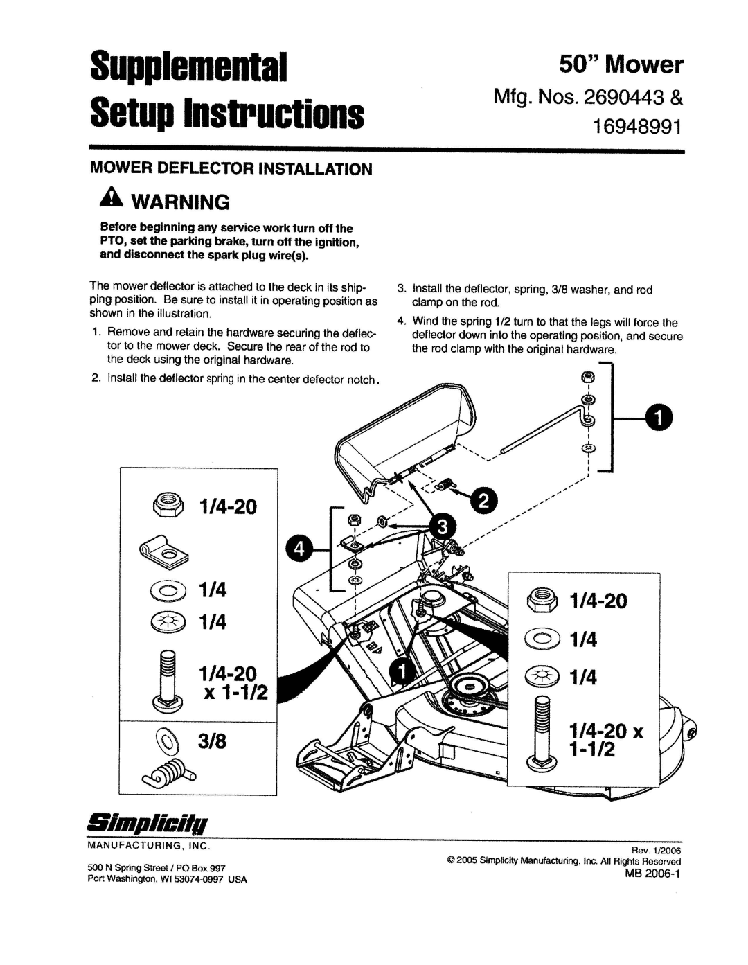 Simplicity 16948991, 2690443 manual 