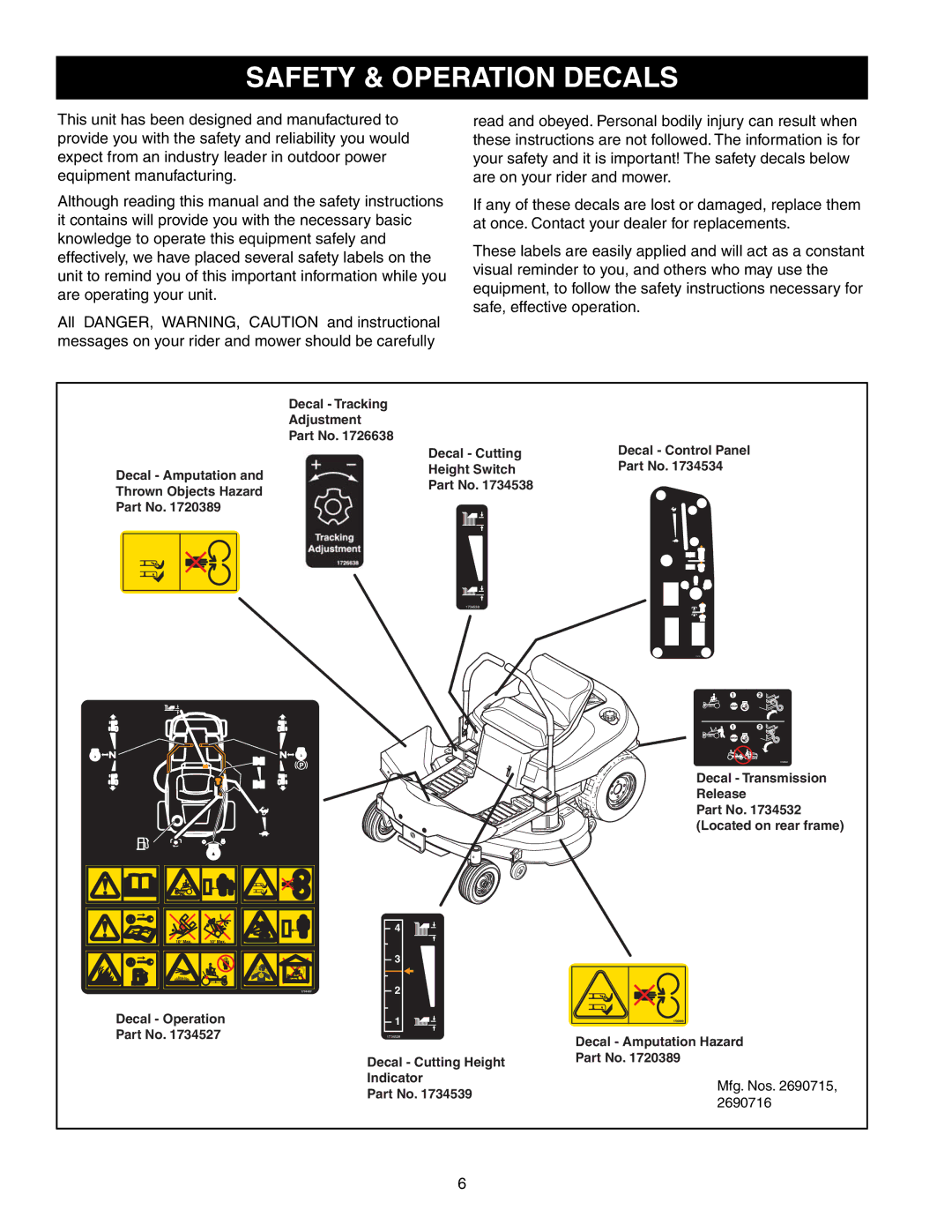 Simplicity 2690770 instruction sheet Safety & Operation Decals, 2690716 