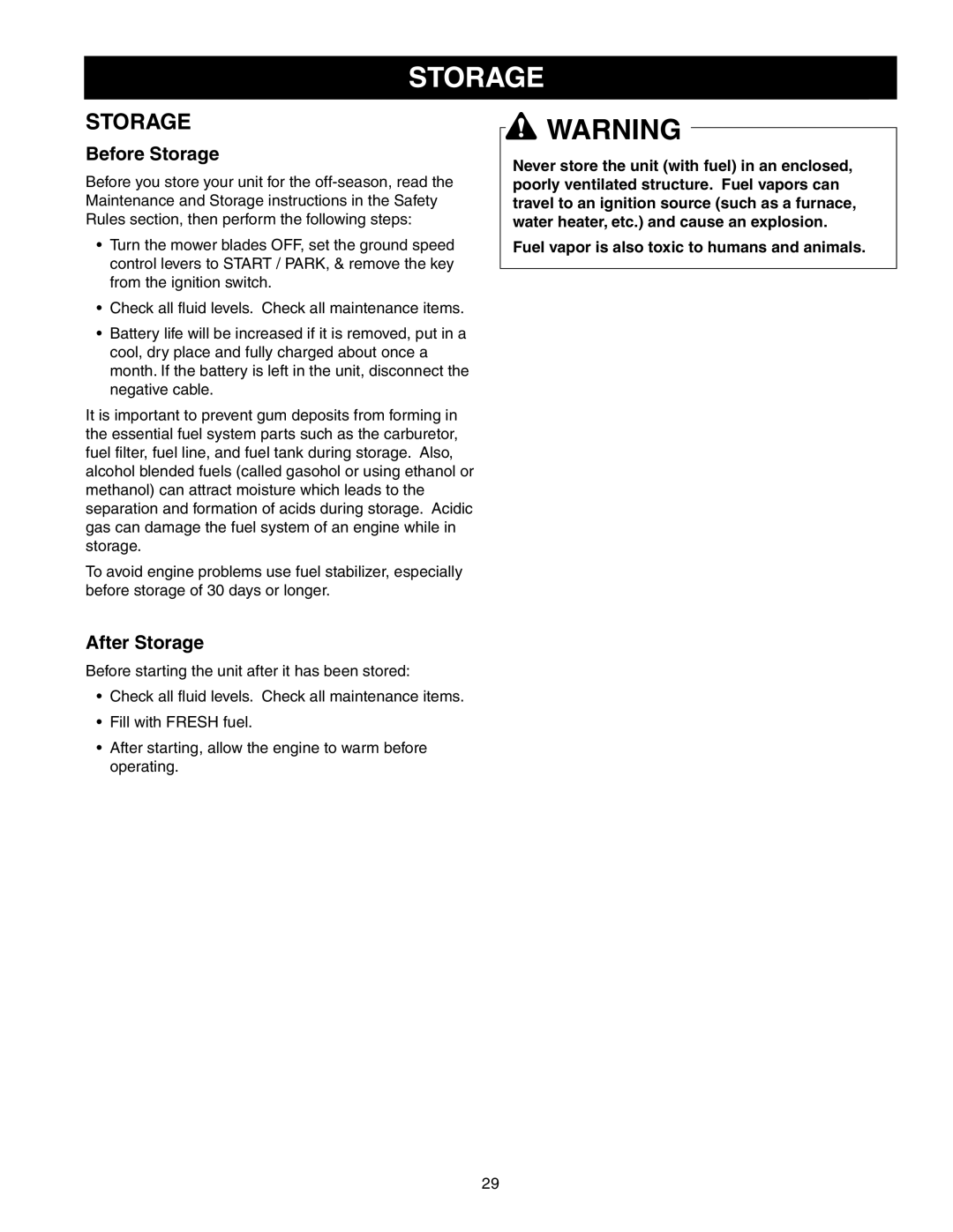 Simplicity 2690716, 2690770 instruction sheet Before Storage, After Storage 