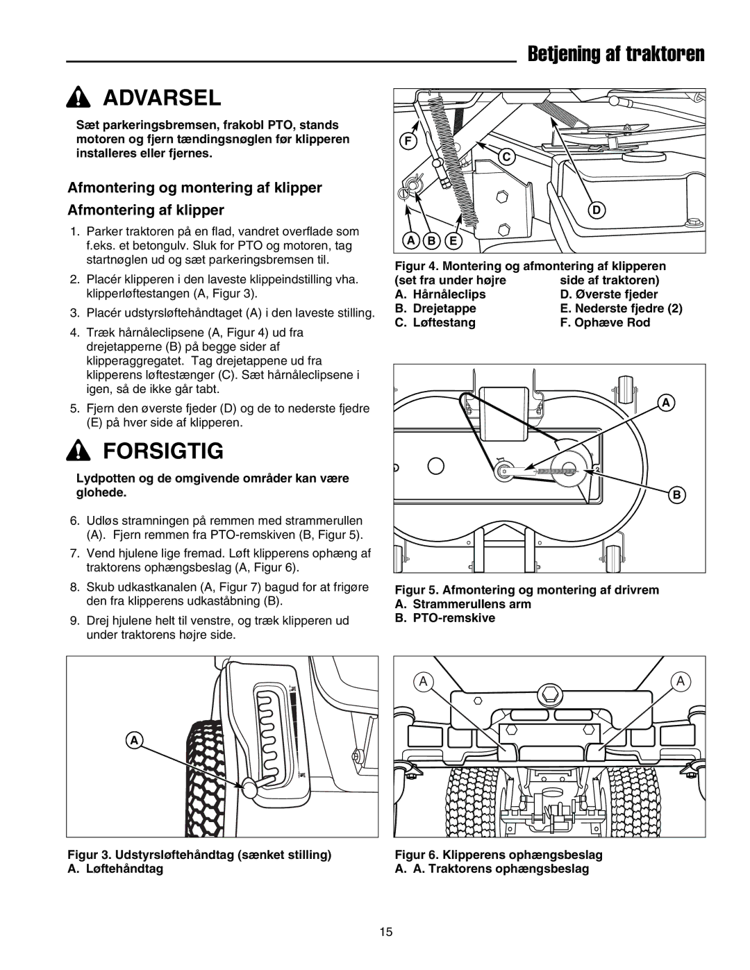 Simplicity 2690784, 2690782 manual Afmontering og montering af klipper Afmontering af klipper, Løftehåndtag 