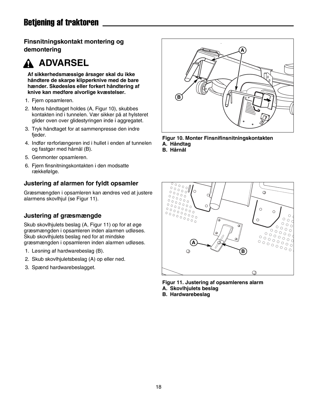 Simplicity 2690782, 2690784 manual Justering af alarmen for fyldt opsamler 