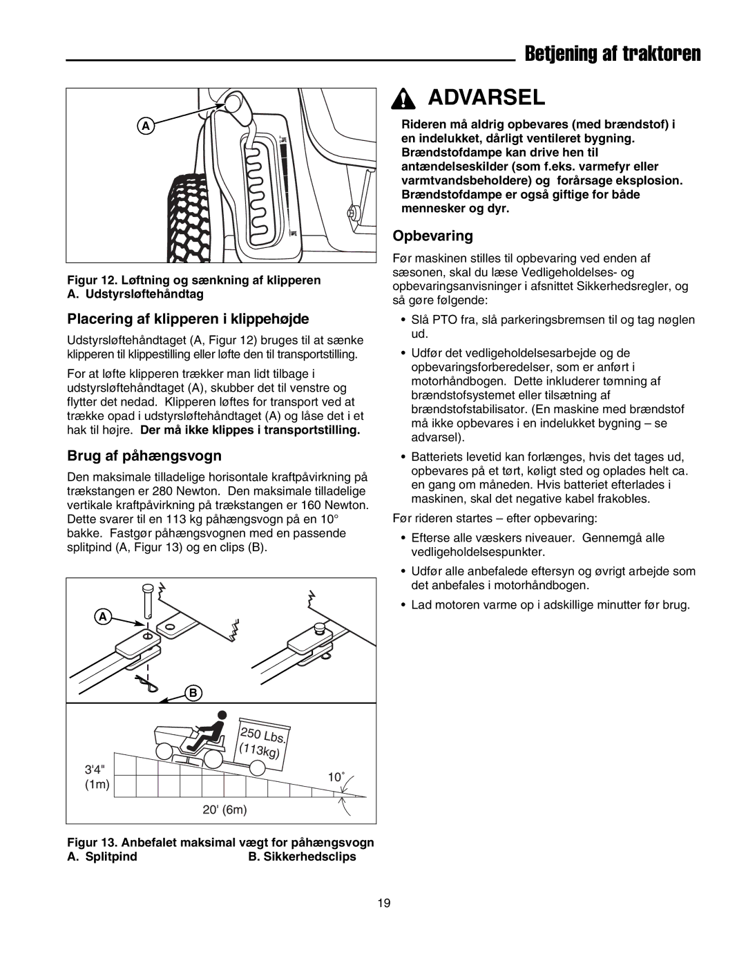 Simplicity 2690784, 2690782 manual Placering af klipperen i klippehøjde, Brug af påhængsvogn, Opbevaring 