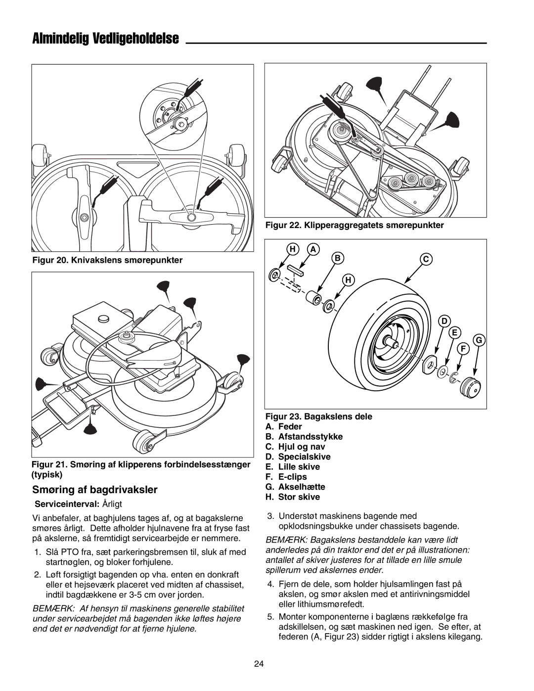 Simplicity 2690782, 2690784 manual Smøring af bagdrivaksler, Serviceinterval Årligt 