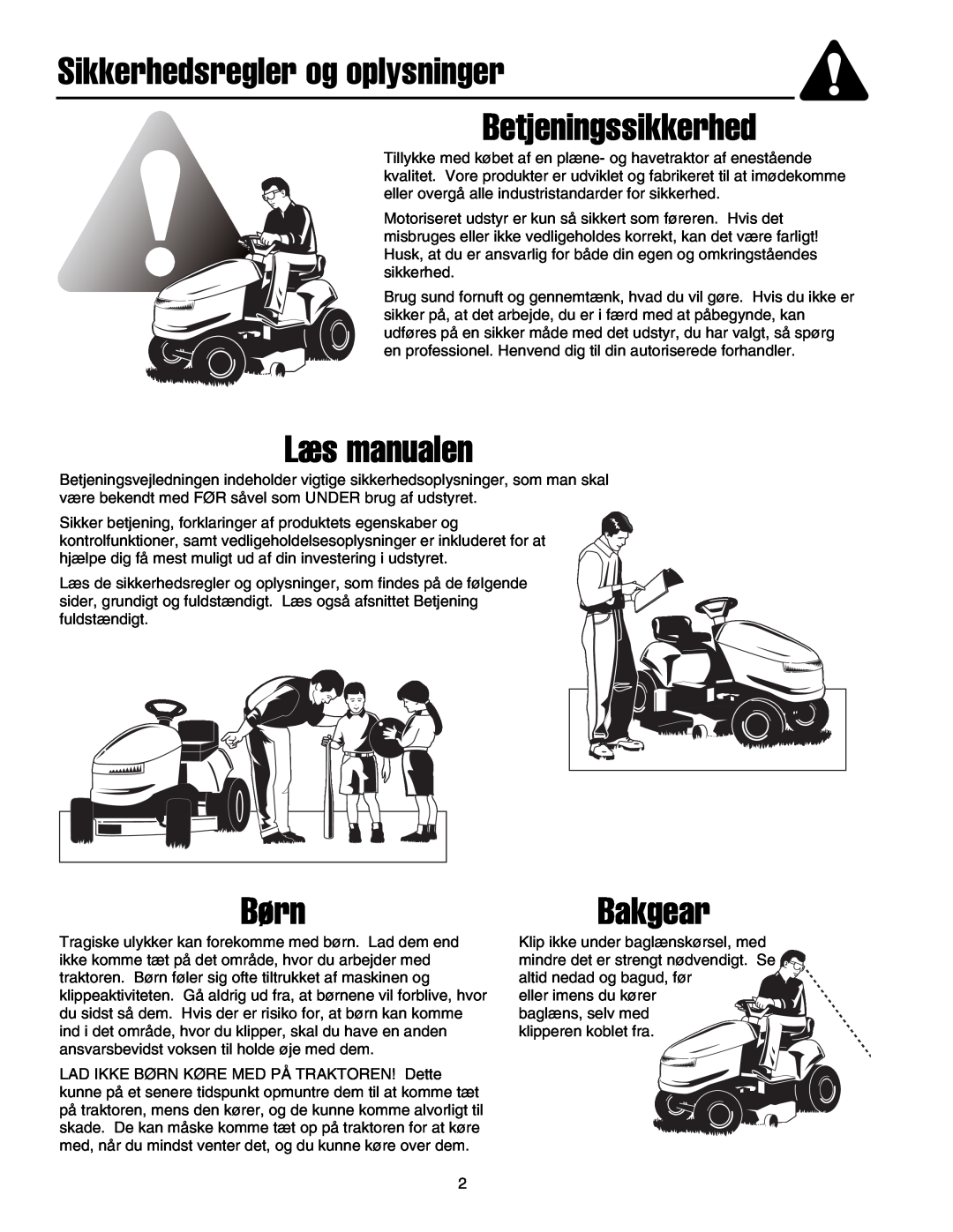 Simplicity 2690782, 2690784 Sikkerhedsregler og oplysninger Betjeningssikkerhed, Læs manualen, BørnBakgear 