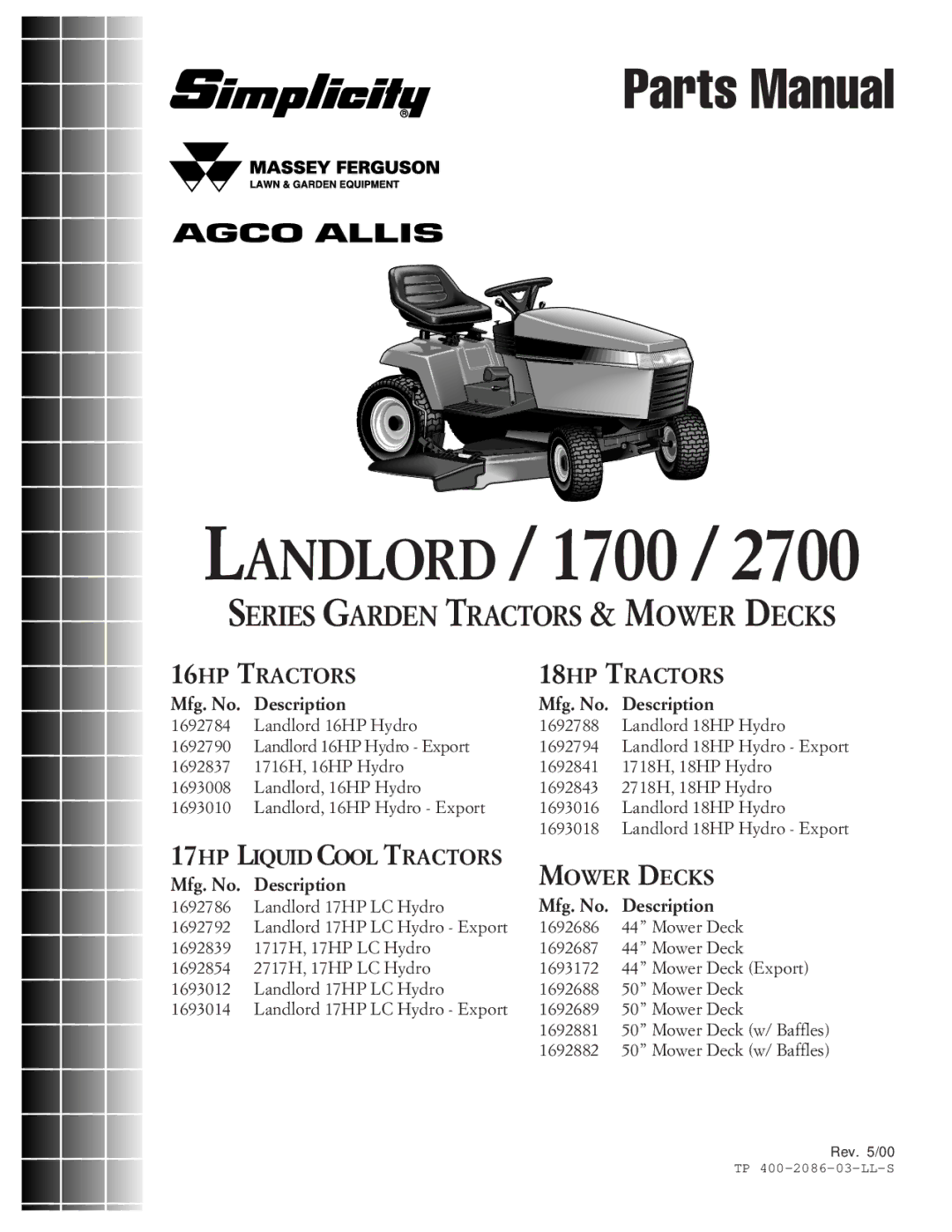 Simplicity 2700 manual Landlord / 1700 