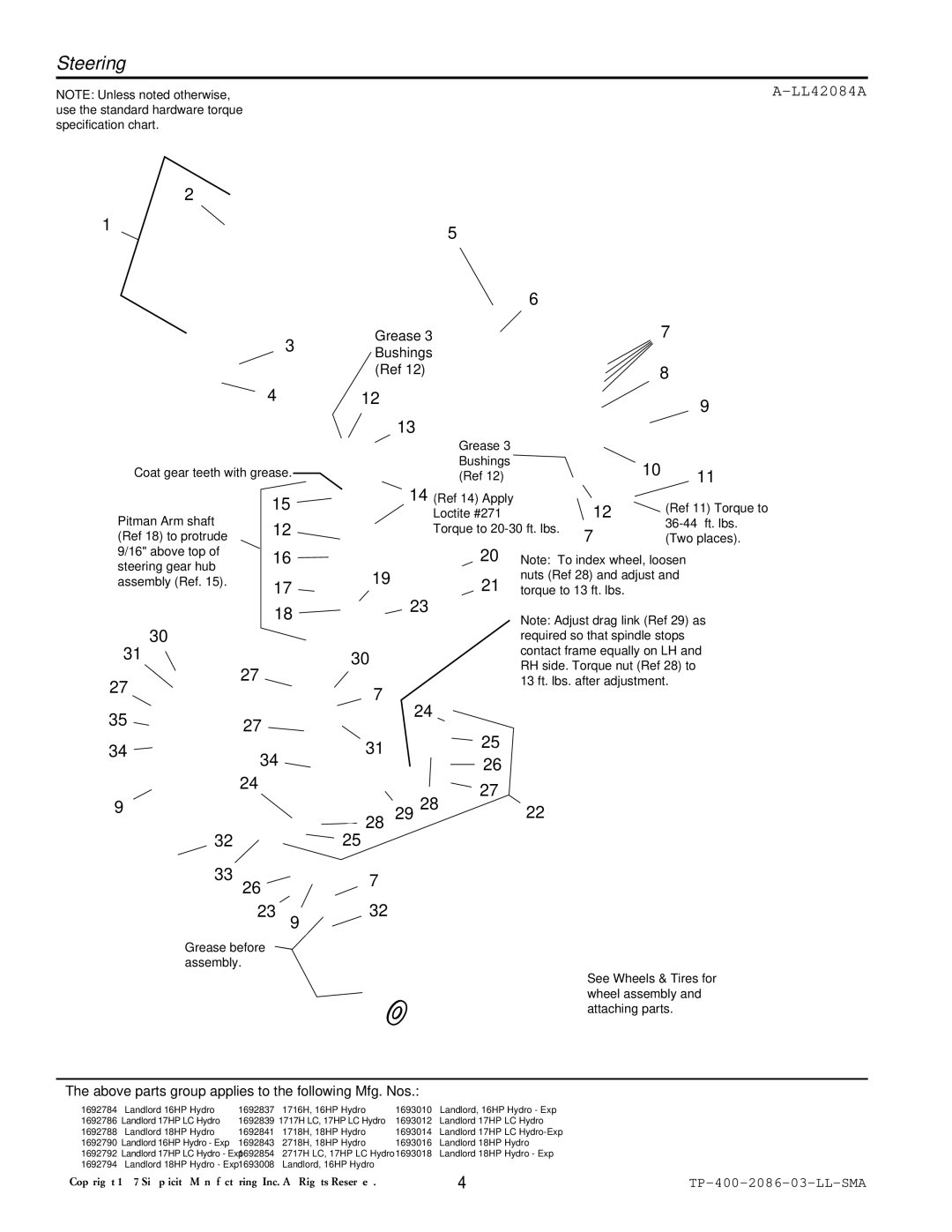 Simplicity 2700, 1700 manual Steering, LL42084A 