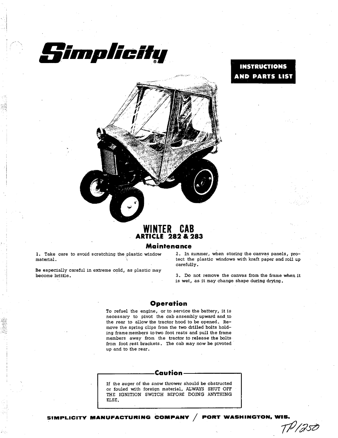 Simplicity 282, 283 manual 