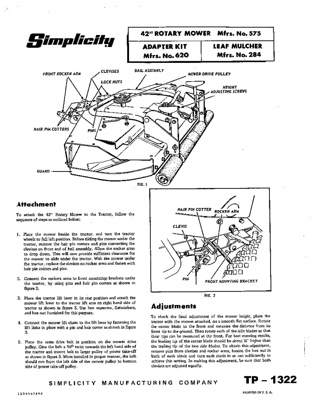 Simplicity 620, 284, 575 manual 