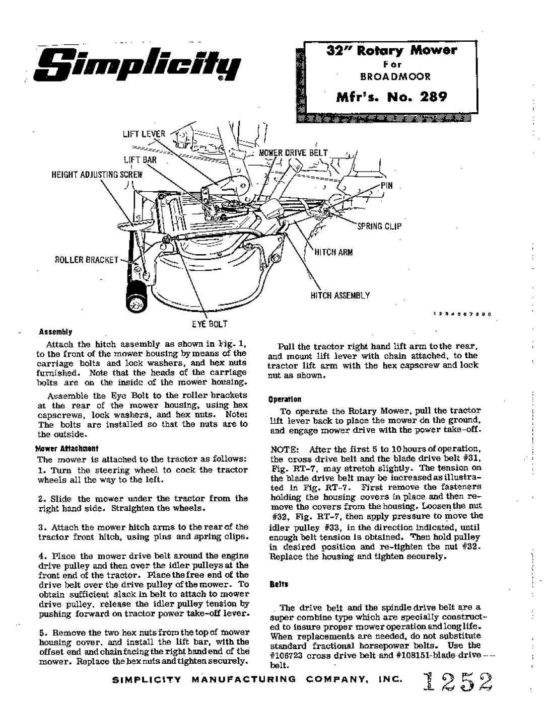 Simplicity 289 manual 