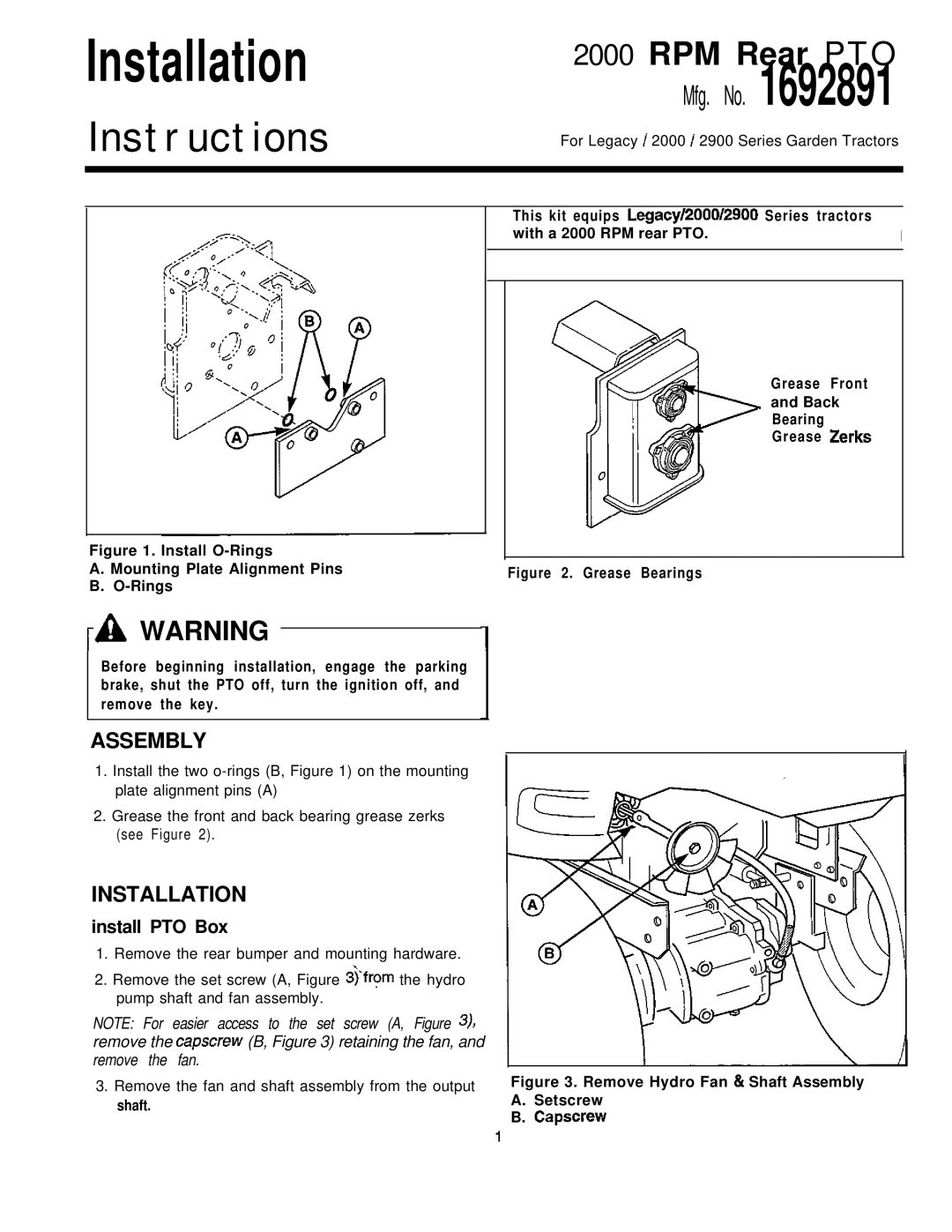 Simplicity 2000 Series, 2900 Series installation instructions Installation, Mfg 