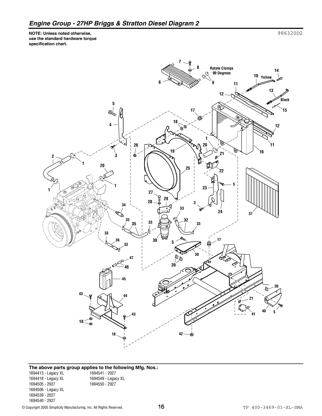 Simplicity 2927, 2027 manual Engine Group 27HP Briggs & Stratton Diesel Diagram 