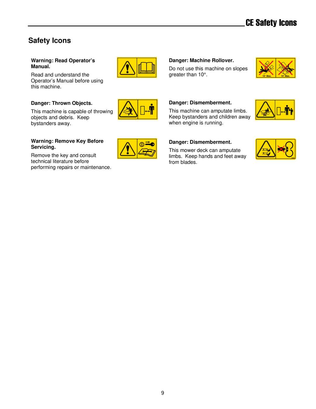 Simplicity 300 Series manual CE Safety Icons 