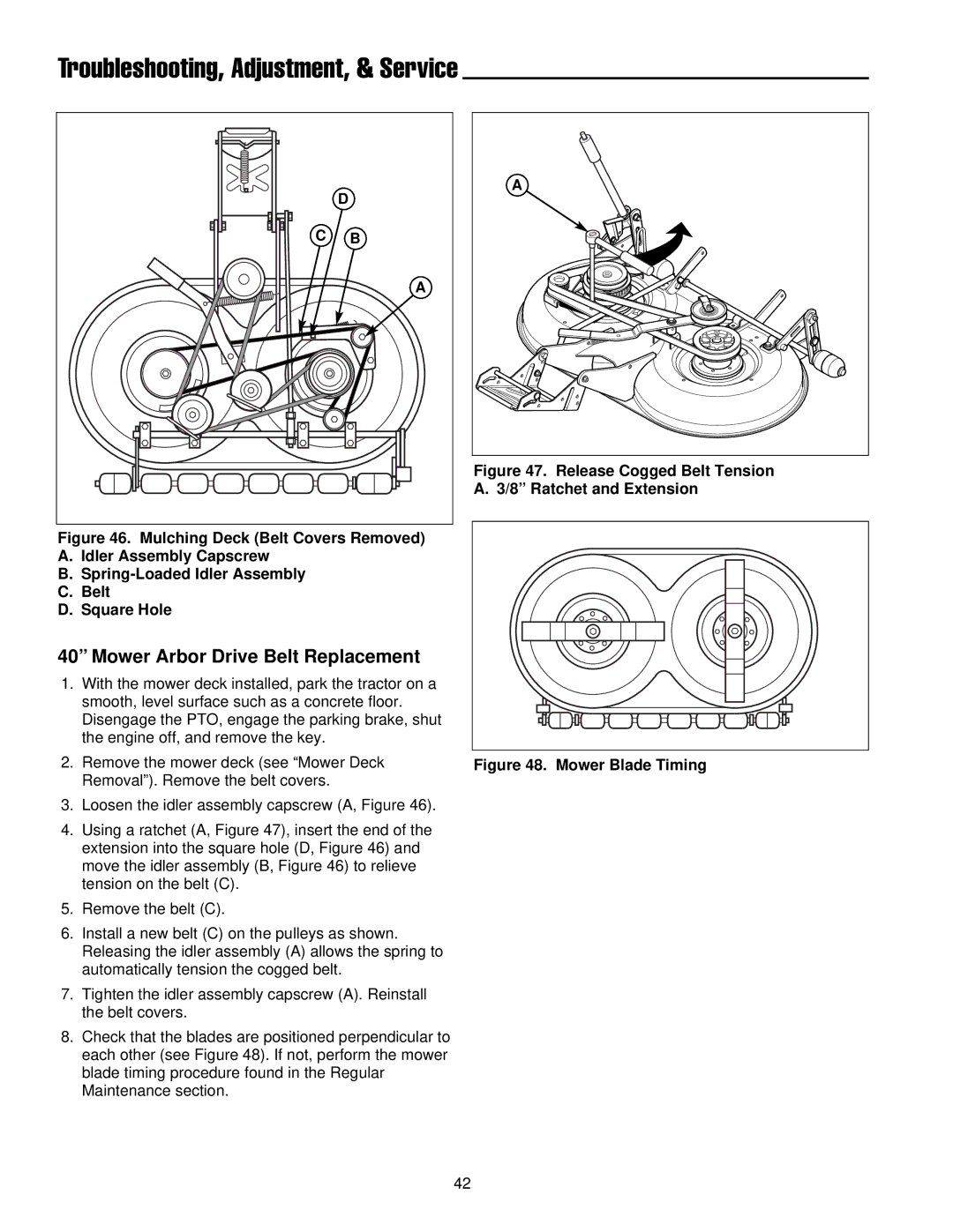 Simplicity 300 Series manual Mower Arbor Drive Belt Replacement, Release Cogged Belt Tension a /8 Ratchet and Extension 