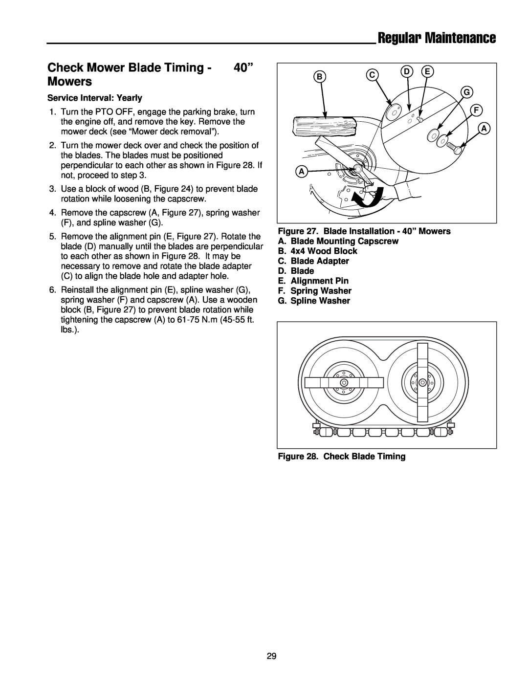 Simplicity 300 Series manual Check Mower Blade Timing - 40” Mowers, Regular Maintenance 