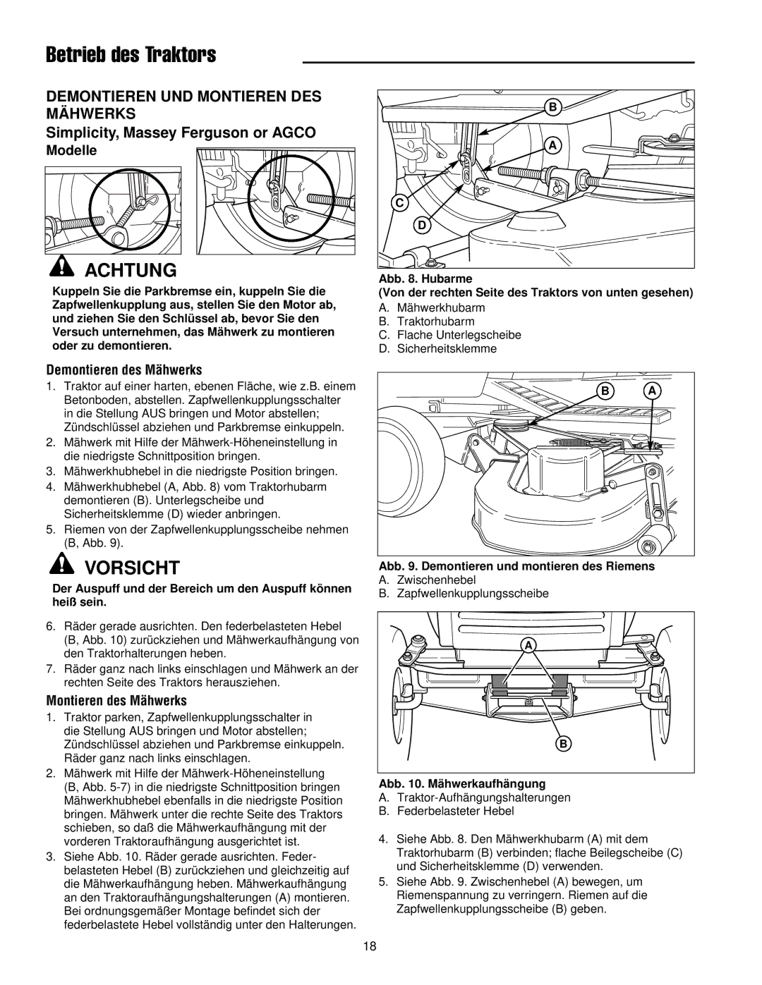 Simplicity 300 manual Demontieren UND Montieren DES Mähwerks, Demontieren des Mähwerks, Montieren des Mähwerks 