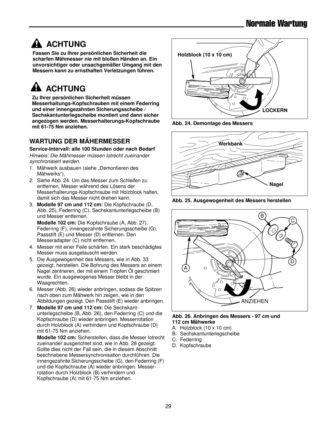 Simplicity 300 manual Wartung DER Mähermesser 